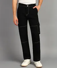 Stylish Black Denim Mid-Rise Cargos For Men-thumb2