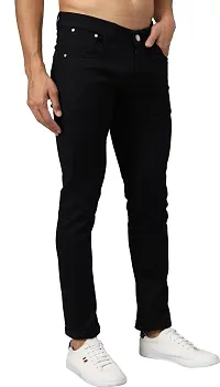 Elegant Black Denim Solid Mid-Rise Jeans For Men-thumb2