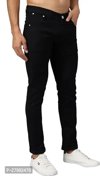 Elegant Black Denim Solid Mid-Rise Jeans For Men-thumb3