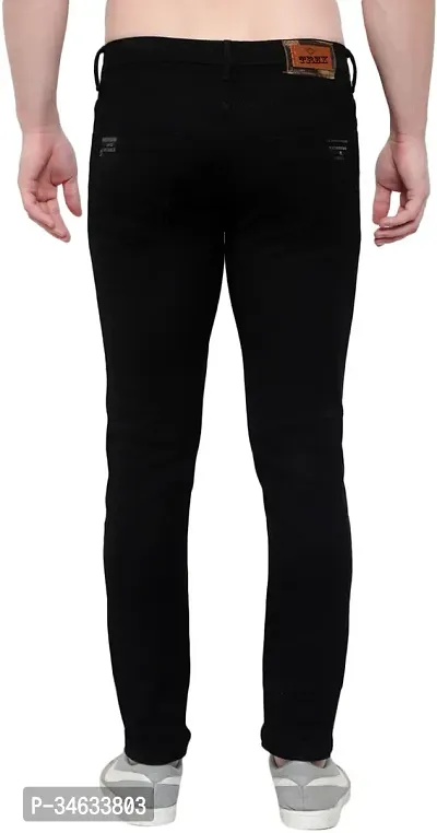 Stylish Black Cotton Blend Solid Mid Rise Jeans For Men-thumb2