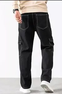 Stylish Black Denim Solid Cargos For Men-thumb2