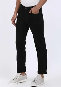 Elegant Black Denim Solid Mid-Rise Jeans For Men-thumb2