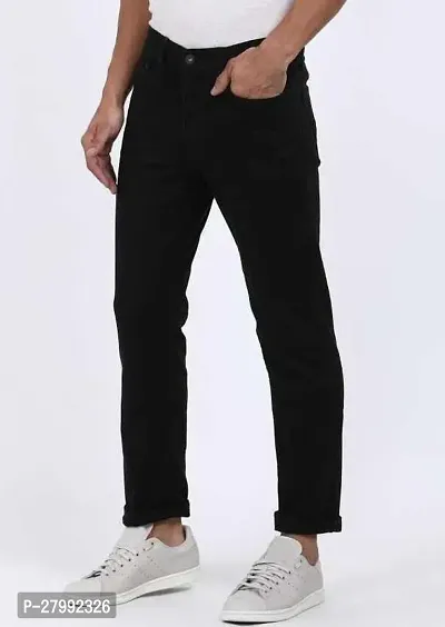 Elegant Black Denim Solid Mid-Rise Jeans For Men-thumb3