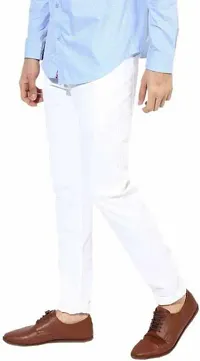 Elegant White Denim Solid Mid-Rise Jeans For Men-thumb2