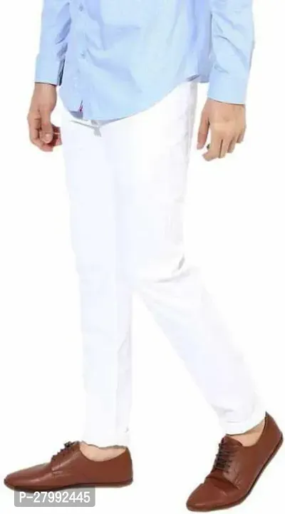 Elegant White Denim Solid Mid-Rise Jeans For Men-thumb3