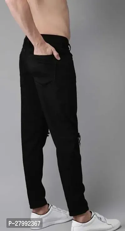 Elegant Black Denim Distress Low-Rise Jeans For Men-thumb2