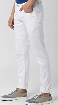 Elegant White Denim Solid Mid-Rise Jeans For Men-thumb2