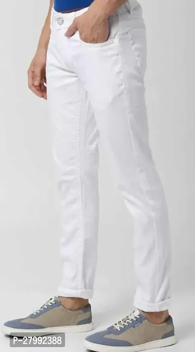 Elegant White Denim Solid Mid-Rise Jeans For Men-thumb3