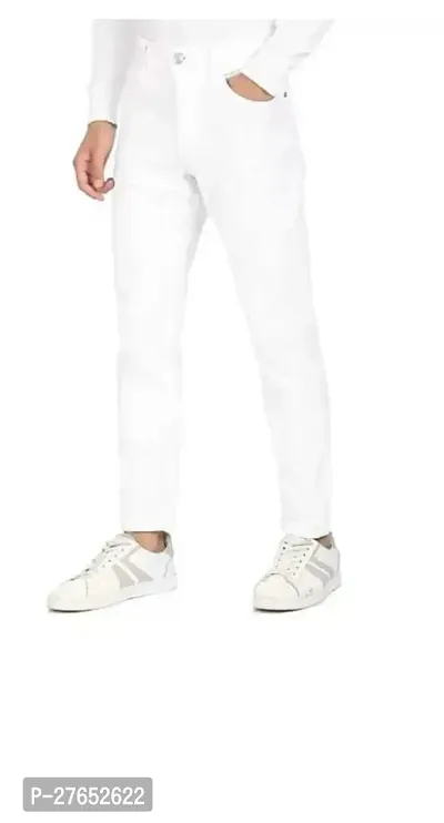 Stylish White Denim Mid-Rise Jeans For Men-thumb0