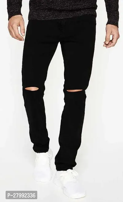 Elegant Black Denim Distress Mid-Rise Jeans For Men-thumb0