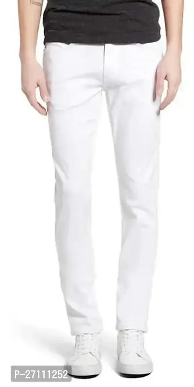 Stylish White Cotton Blend Mid-Rise Jeans For Men-thumb0