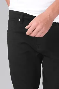 Stylish Black Cotton Blend Solid Mid Rise Jeans For Men-thumb3