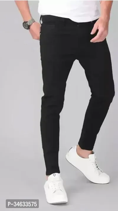 Stylish Black Cotton Blend Solid Mid Rise Jeans For Men-thumb0