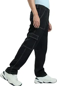 Stylish Black Denim Solid Regular Fit Cargo For Men-thumb2