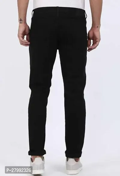 Elegant Black Denim Solid Mid-Rise Jeans For Men-thumb2