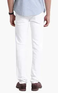 Elegant White Denim Solid Mid-Rise Jeans For Men-thumb1