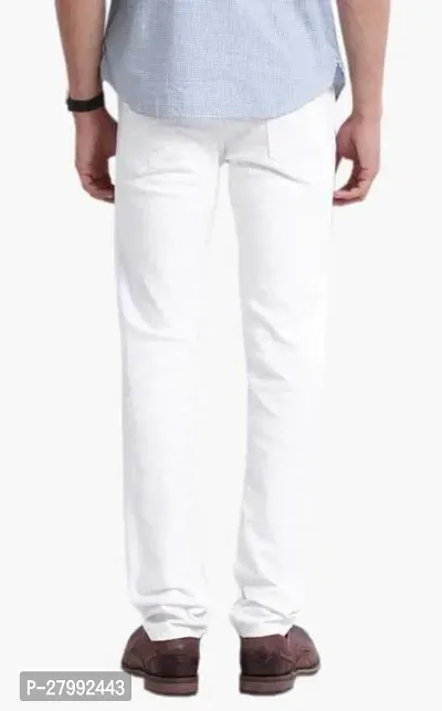 Elegant White Denim Solid Mid-Rise Jeans For Men-thumb2