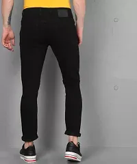 Stylish Black Denim Solid Mid Rise Jeans For Men-thumb2