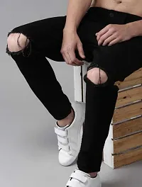 Elegant Black Denim Distress Low-Rise Jeans For Men-thumb2