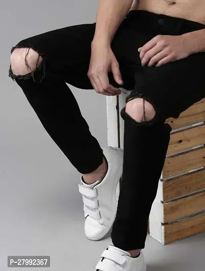Elegant Black Denim Distress Low-Rise Jeans For Men-thumb3