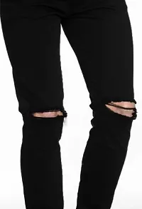 Elegant Black Denim Distress Mid-Rise Jeans For Men-thumb2