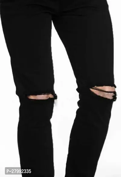 Elegant Black Denim Distress Mid-Rise Jeans For Men-thumb3