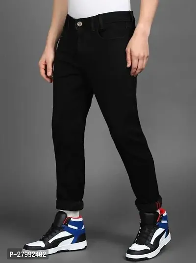 Elegant Black Denim Solid Mid-Rise Jeans For Men-thumb3