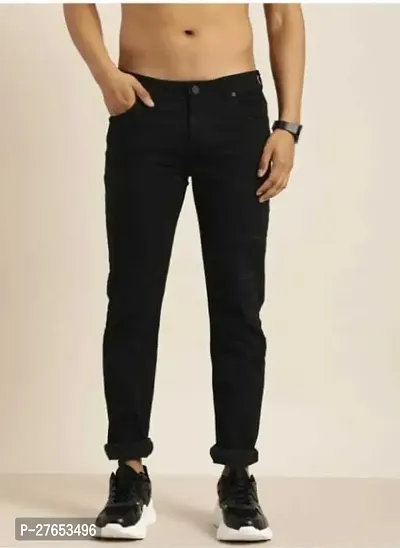 Stylish Black Denim Mid-Rise Jeans For Men