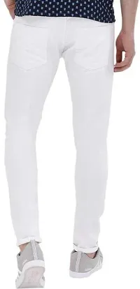 Elegant White Denim Solid Mid-Rise Jeans For Men-thumb1