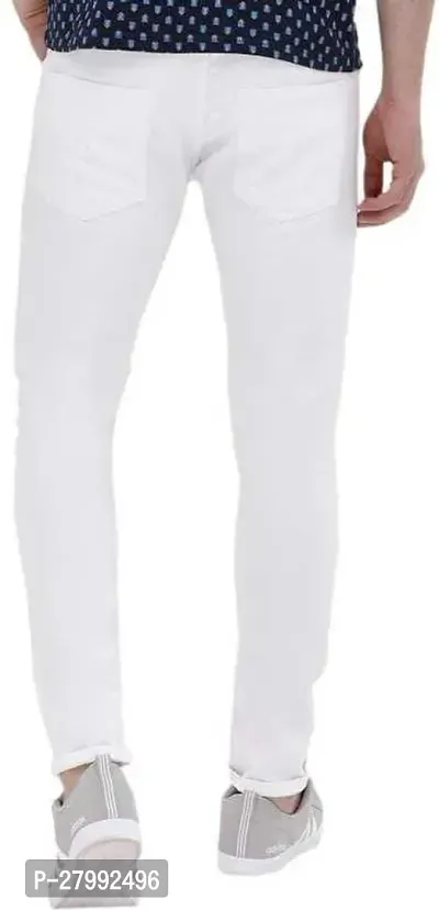 Elegant White Denim Solid Mid-Rise Jeans For Men-thumb2