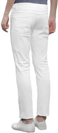 Elegant White Denim Solid Mid-Rise Jeans For Men-thumb1