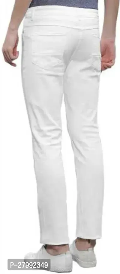 Elegant White Denim Solid Mid-Rise Jeans For Men-thumb2