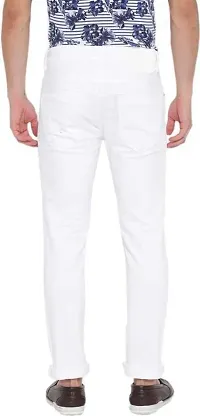 Elegant White Denim Solid Mid-Rise Jeans For Men-thumb1