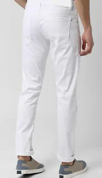 Elegant White Denim Solid Mid-Rise Jeans For Men-thumb1