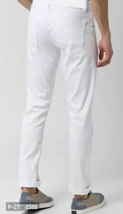 Elegant White Denim Solid Mid-Rise Jeans For Men-thumb2