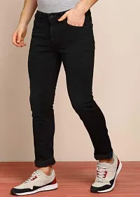 Elegant Black Denim Solid Mid-Rise Jeans For Men-thumb2