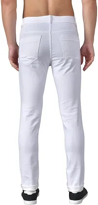 Elegant White Denim Solid Mid-Rise Jeans For Men-thumb1