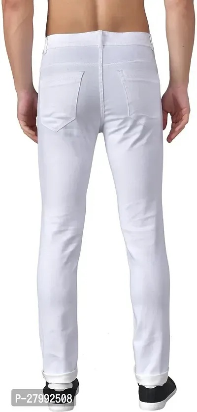 Elegant White Denim Solid Mid-Rise Jeans For Men-thumb2