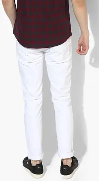 Elegant White Denim Solid Mid-Rise Jeans For Men-thumb1