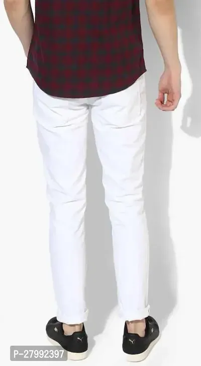 Elegant White Denim Solid Mid-Rise Jeans For Men-thumb2