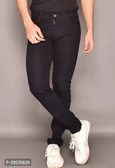 Stylish Black Cotton Streatchable Mid-Rise Jeans For Men