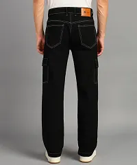 Stylish Black Denim Mid-Rise Cargos For Men-thumb1