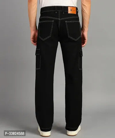 Stylish Black Denim Mid-Rise Cargos For Men-thumb2