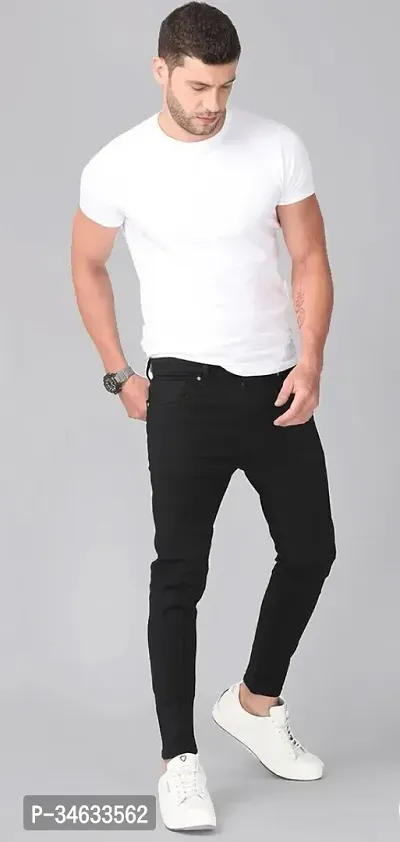 Stylish Black Cotton Blend Solid Mid Rise Jeans For Men-thumb5