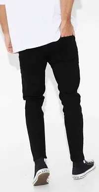 Elegant Black Denim Solid Mid-Rise Jeans For Men-thumb1