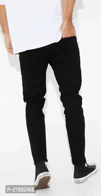 Elegant Black Denim Solid Mid-Rise Jeans For Men-thumb2