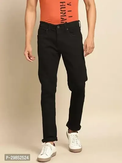 Comfortable Black Cotton Blend Mid-Rise Jeans For Men