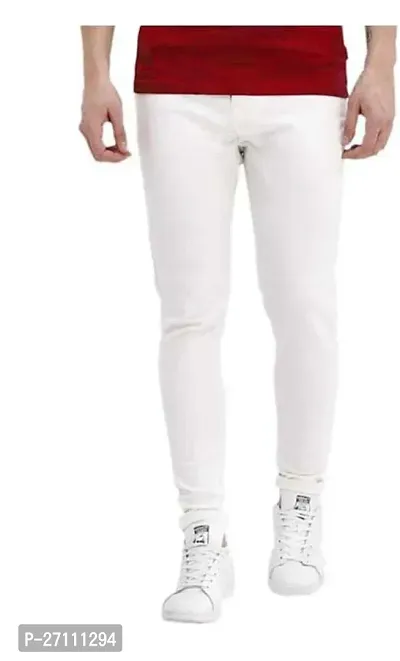 Stylish White Cotton Blend Mid-Rise Jeans For Men-thumb0