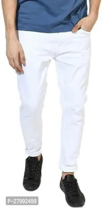 Elegant White Denim Solid Mid-Rise Jeans For Men-thumb0