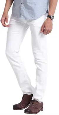 Elegant White Denim Solid Mid-Rise Jeans For Men-thumb2